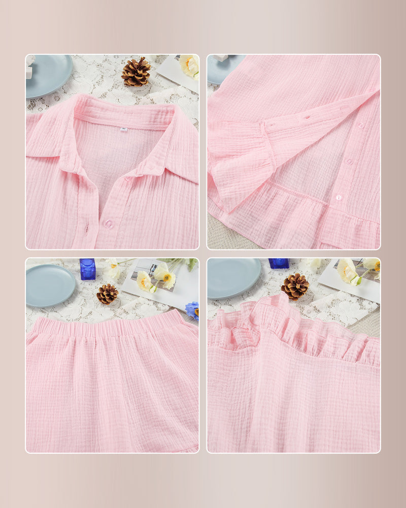 Curvvvy™ 3-Piece Ruffle Cotton Lounge Set