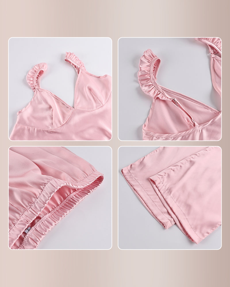 Curvvvy™ Set Relax 2 Pezzi in Maglia a Coste con Bordo a Foglia di Lattuga