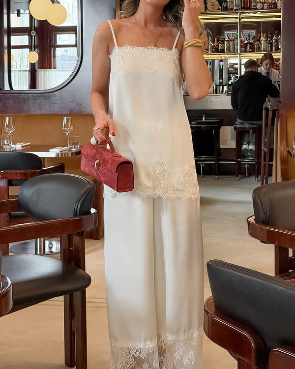 Curvvvy™ Silky Lace Trim 2-Piece Sleepwear Set