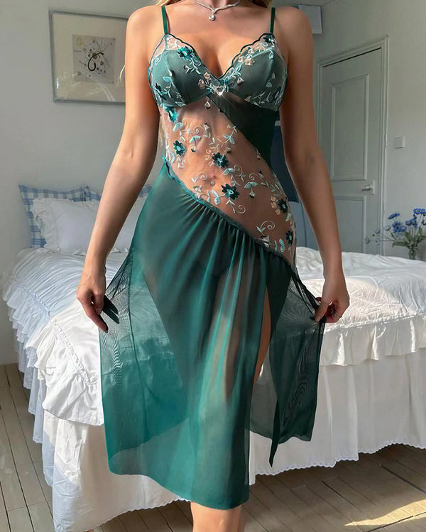 Curvvvy™ Sheer Sequin High-Slit Slip Dress