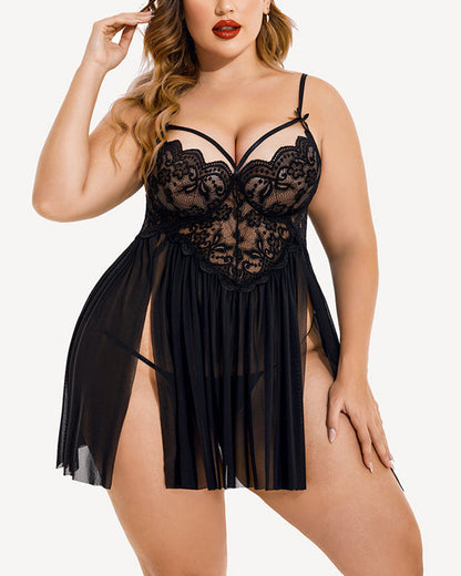 Curvvvy™ Ensemble Lingerie en Mesh Transparent Brodé Papillons