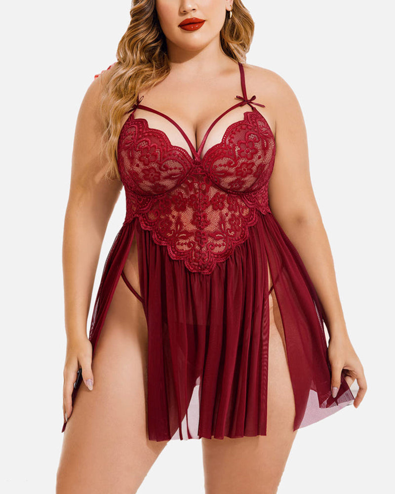 Curvvvy™ Ensemble Lingerie en Mesh Transparent Brodé Papillons