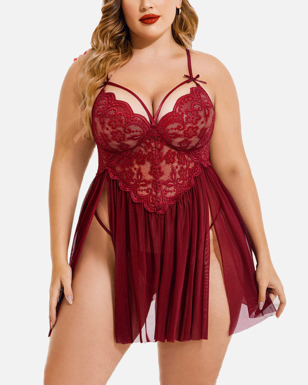 Curvvvy™ Ensemble Lingerie en Mesh Transparent Brodé Papillons