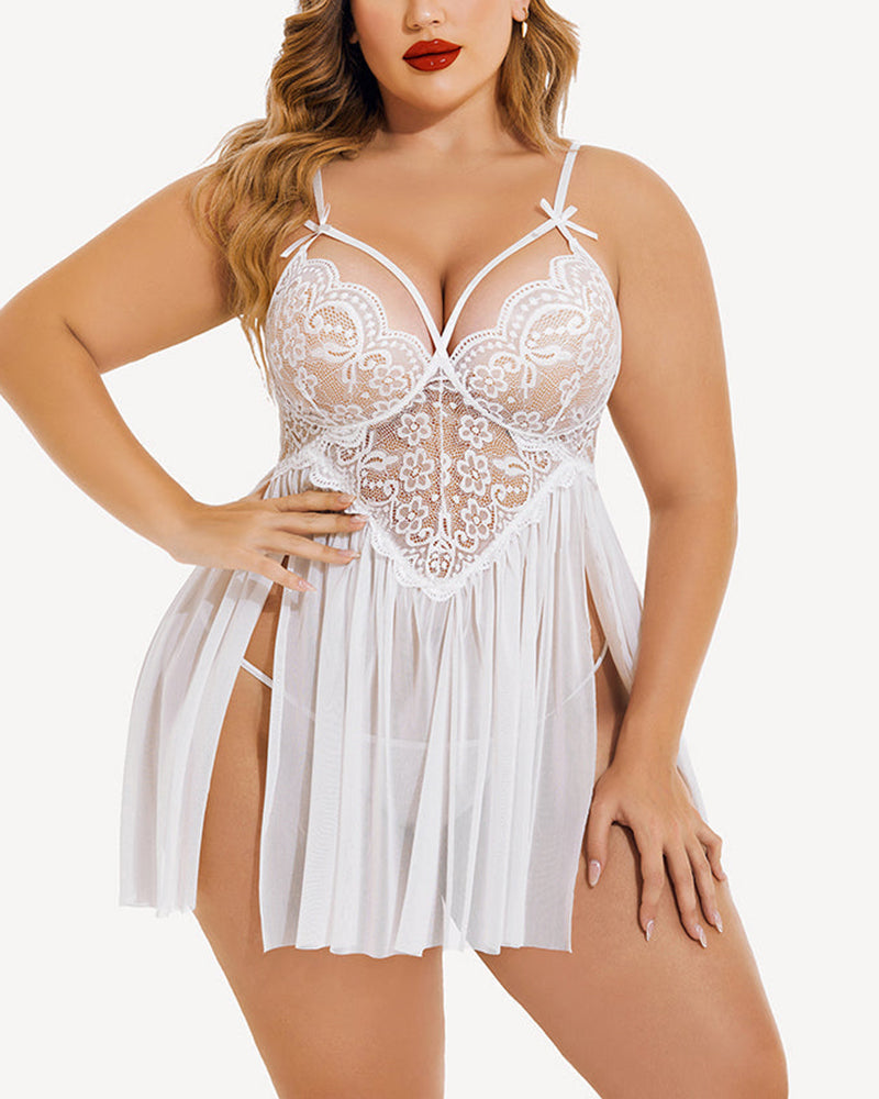 Curvvvy™ Ensemble Lingerie en Mesh Transparent Brodé Papillons