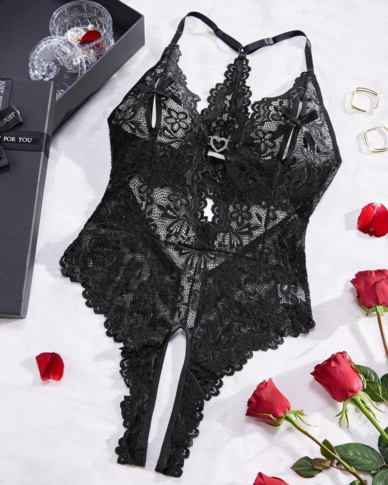 Curvvvy™ Ensemble Lingerie en Mesh Transparent Brodé Papillons
