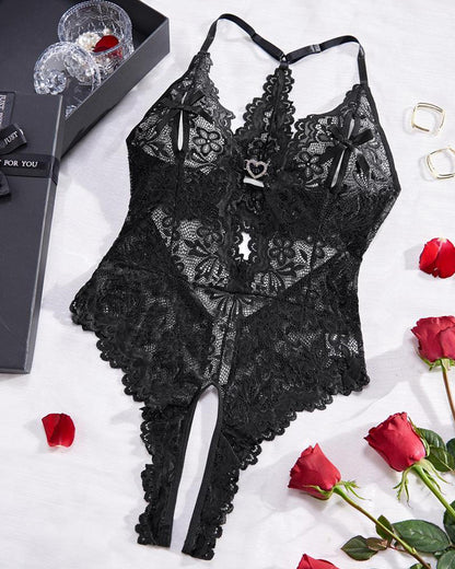 Curvvvy™ Ensemble Lingerie en Mesh Transparent Brodé Papillons