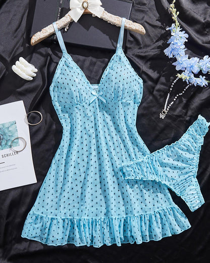 Curvvvy™ Sheer Polka Dot Babydoll Lingerie Set