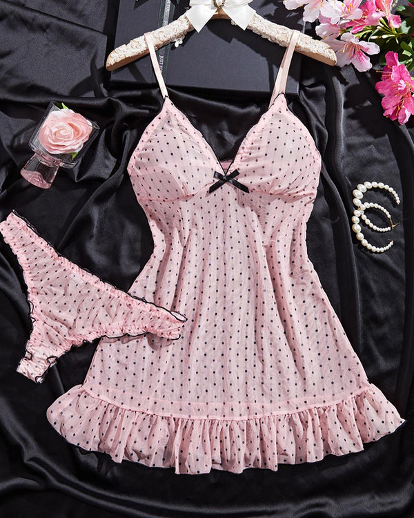Curvvvy™ Sheer Polka Dot Babydoll Lingerie Set