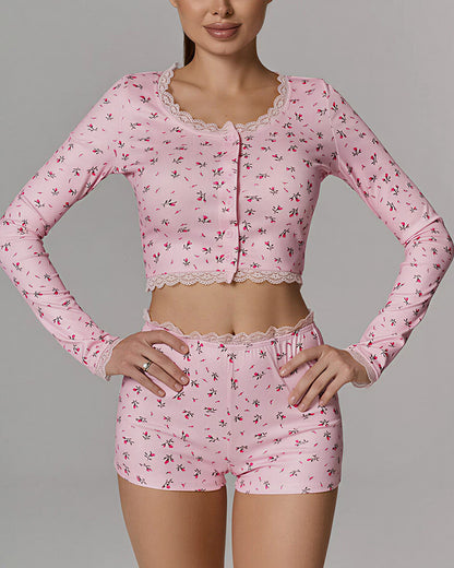 Curvvvy™ Nachtwäsche-Set aus Top und Shorts mit Spitzenbesatz