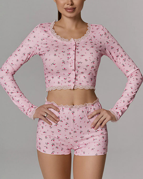 Curvvvy™ Nachtwäsche-Set aus Top und Shorts mit Spitzenbesatz