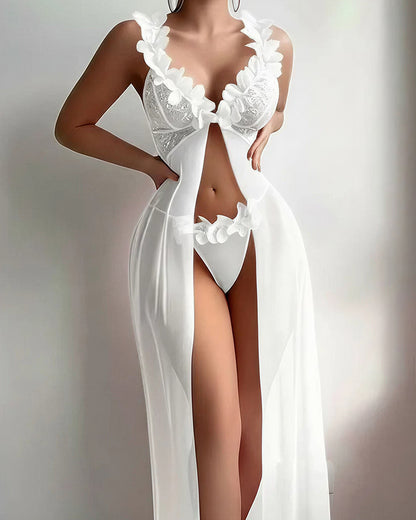 Curvvvy™ Conjunto de Lencería de Malla Transparente con Bordado de Mariposas