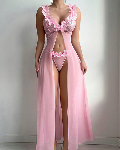 Curvvvy™ Conjunto de Lencería de Malla Transparente con Bordado de Mariposas