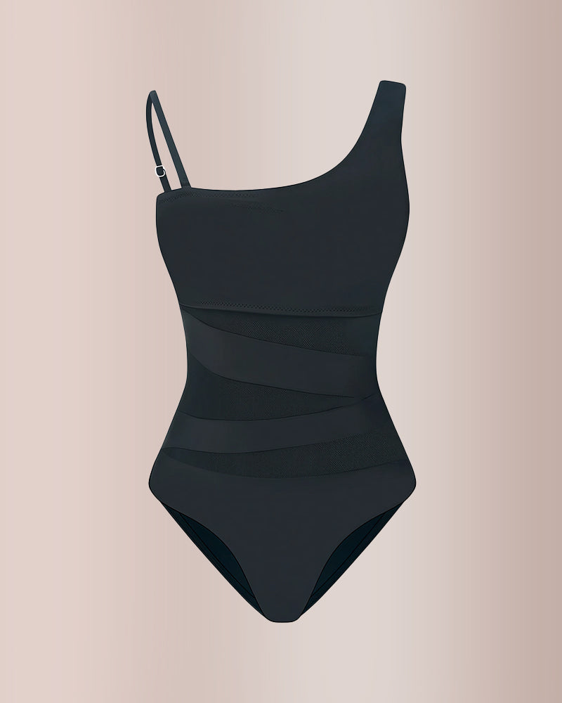 Curvvvy® One Shoulder Mesh Insert High Cut One-Piece Swimwear