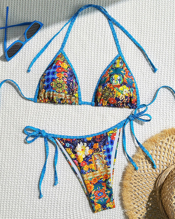Curvvvy™ Blue Gradient Print String Bikini Swimwear