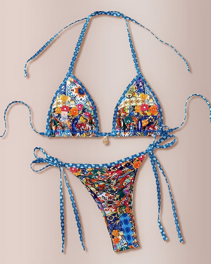 Curvvvy® Blue Gradient Print String Bikini Swimwear