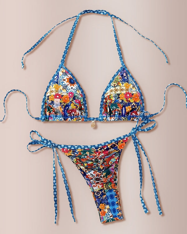 Curvvvy® Blue Gradient Print String Bikini Swimwear