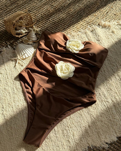 Curvvvy®Tricolore Strapless Floral Appliqué One-Piece Swimsuit