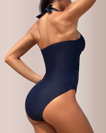 Curvvvy® Criss-Cross Mesh Halter One-Piece Swimwear