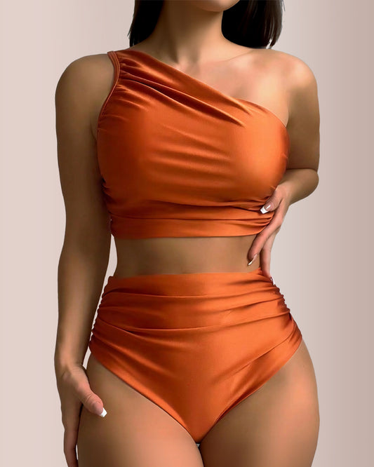 Curvvvy® Asymmetrical Ruched High-Waist Swimwear