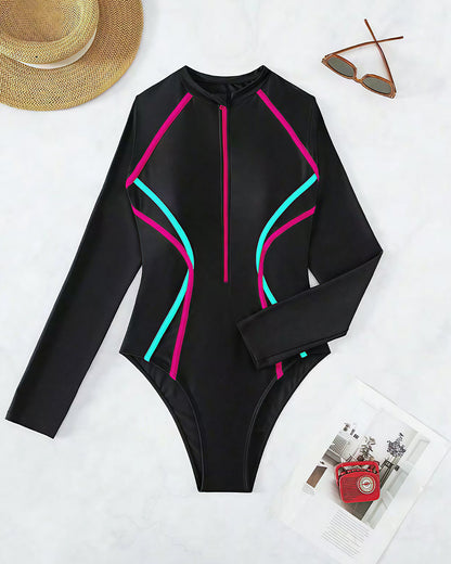 Curvvvy™ Long Sleeve One-Piece Rash Guard Swimsuit