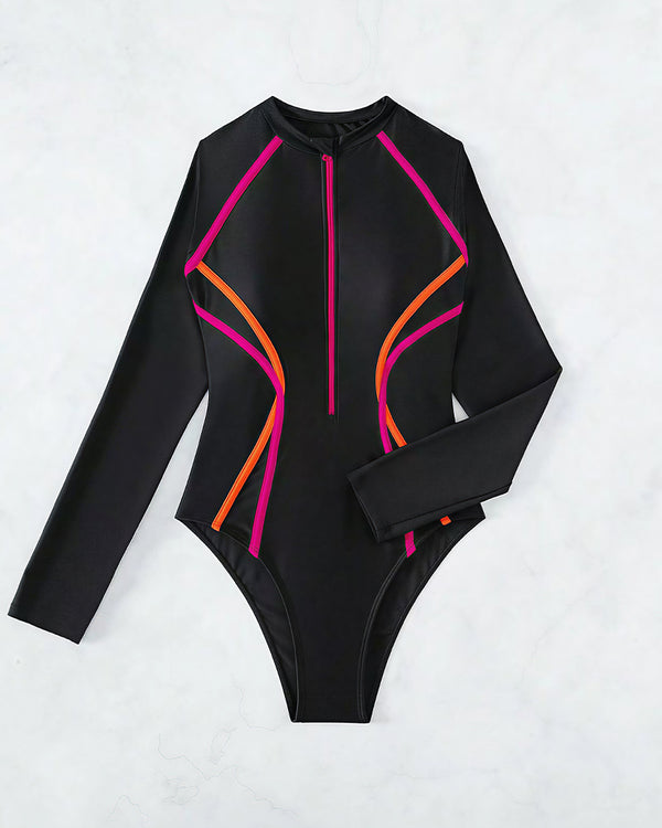 Curvvvy™ Long Sleeve One-Piece Rash Guard Swimsuit