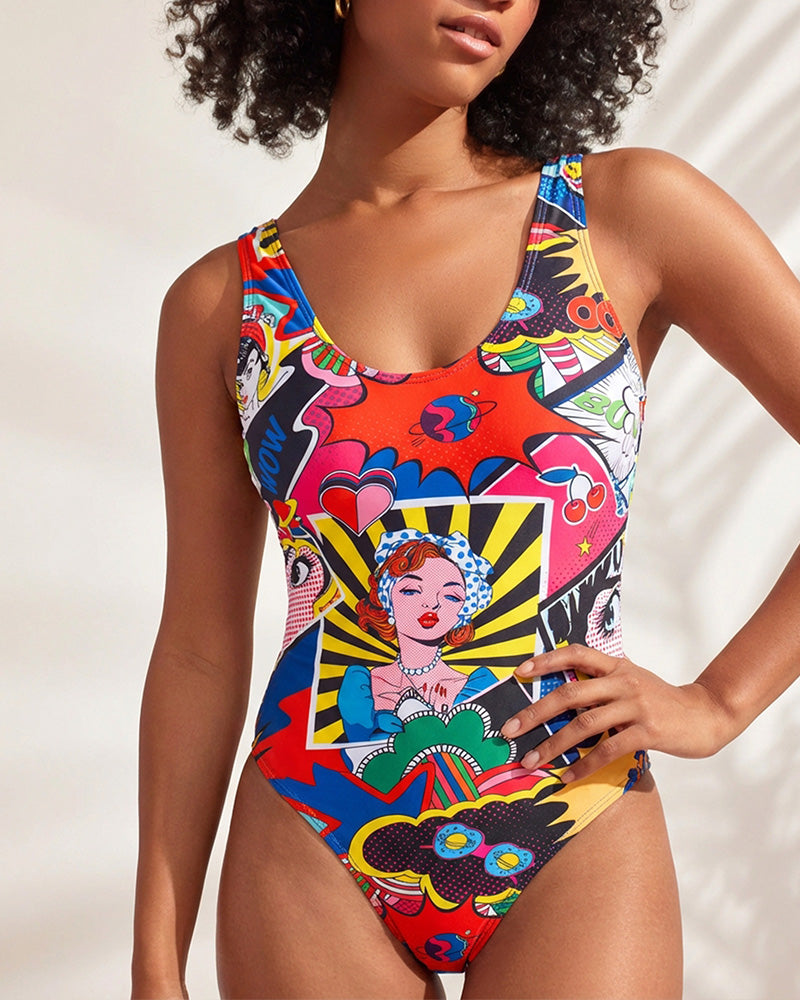 Curvvvy® Retro Pop Art Graphic One-Piece Swimsuit