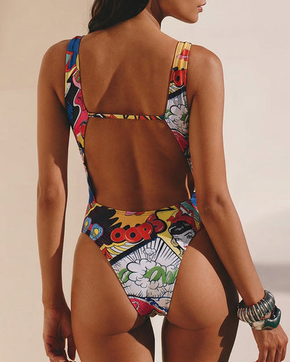 Curvvvy® Retro Pop Art Graphic One-Piece Swimsuit