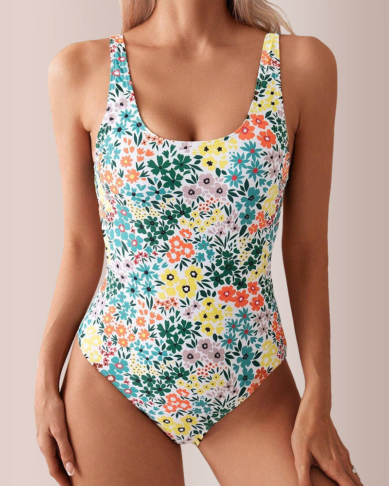 Curvvvy®  Retro Bloom Backless High-Cut One-Piece Swimsuit
