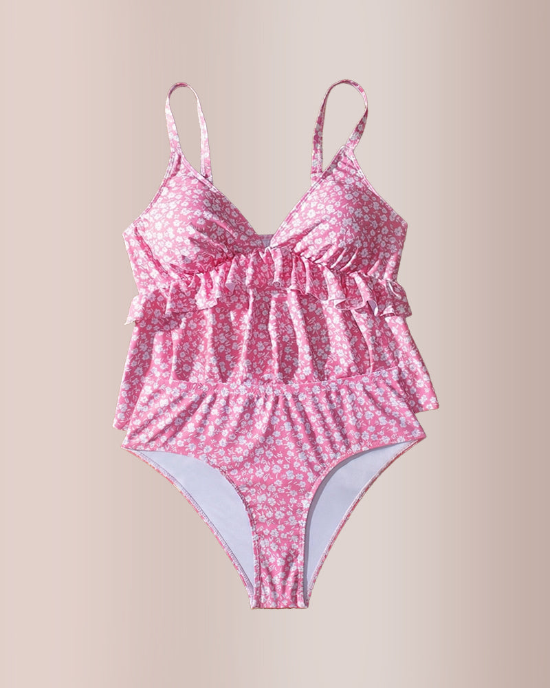 Curvvvy®  Plus Size Floral Peplum Tankini Set