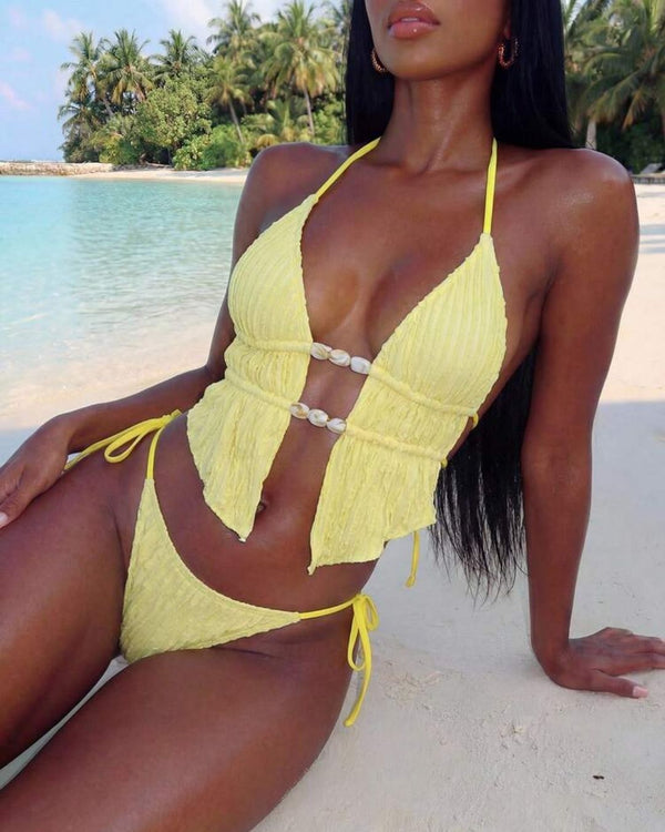 Curvvvy® Girly Jacquard Halter 2 Piece Bikini Set