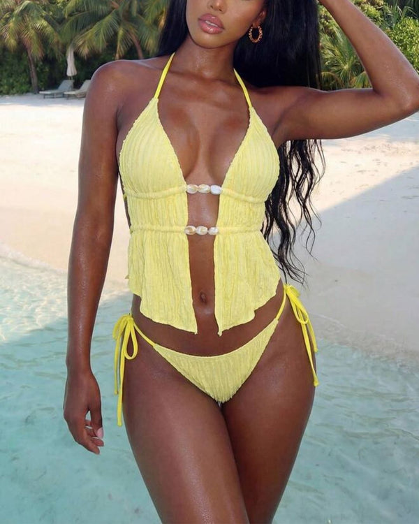 Curvvvy® Girly Jacquard Halter 2 Piece Bikini Set