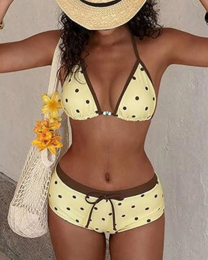 Curvvvy® Girly Polka Dots 2 Piece Swimsuit Triangle Halter Bikini Set