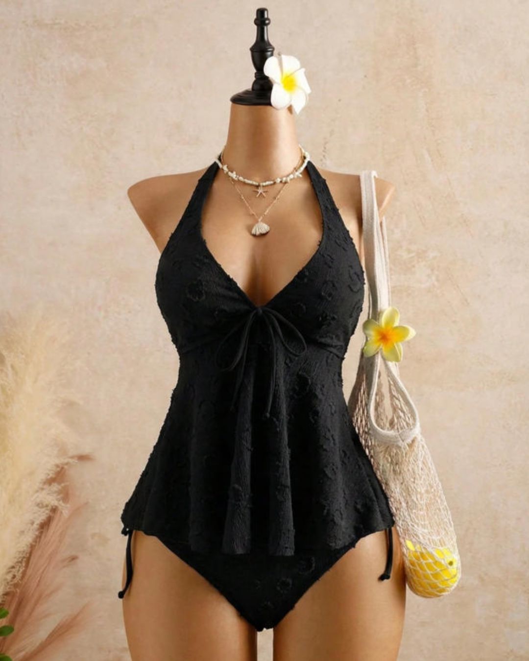 Curvvvy® Girly Relaxed Vacation Polka Dot Textured Fabric Camisole Babydoll Bikini Set