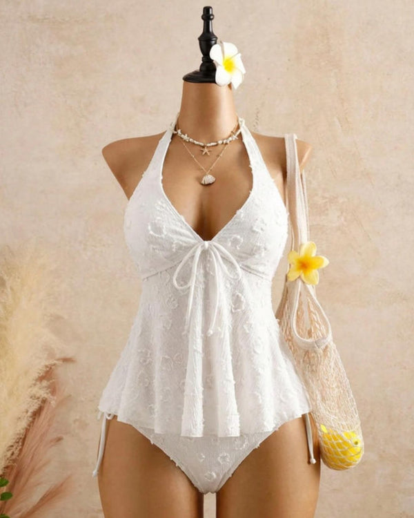 Curvvvy® Girly Relaxed Vacation Polka Dot Textured Fabric Camisole Babydoll Bikini Set