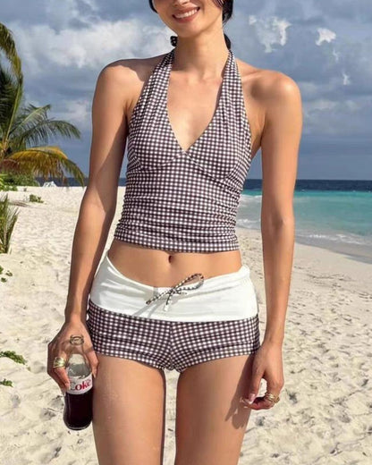Curvvvy® Check Pattern Bikini Top & Bottom Set