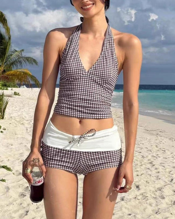 Curvvvy® Check Pattern Bikini Top & Bottom Set