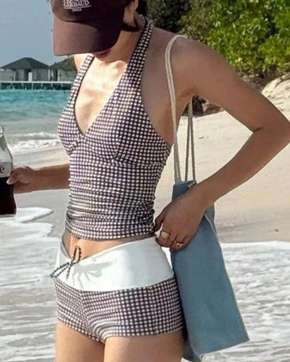 Curvvvy® Check Pattern Bikini Top & Bottom Set