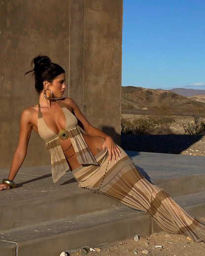 Curvvvy® Boho Cutout Knit Maxi Set