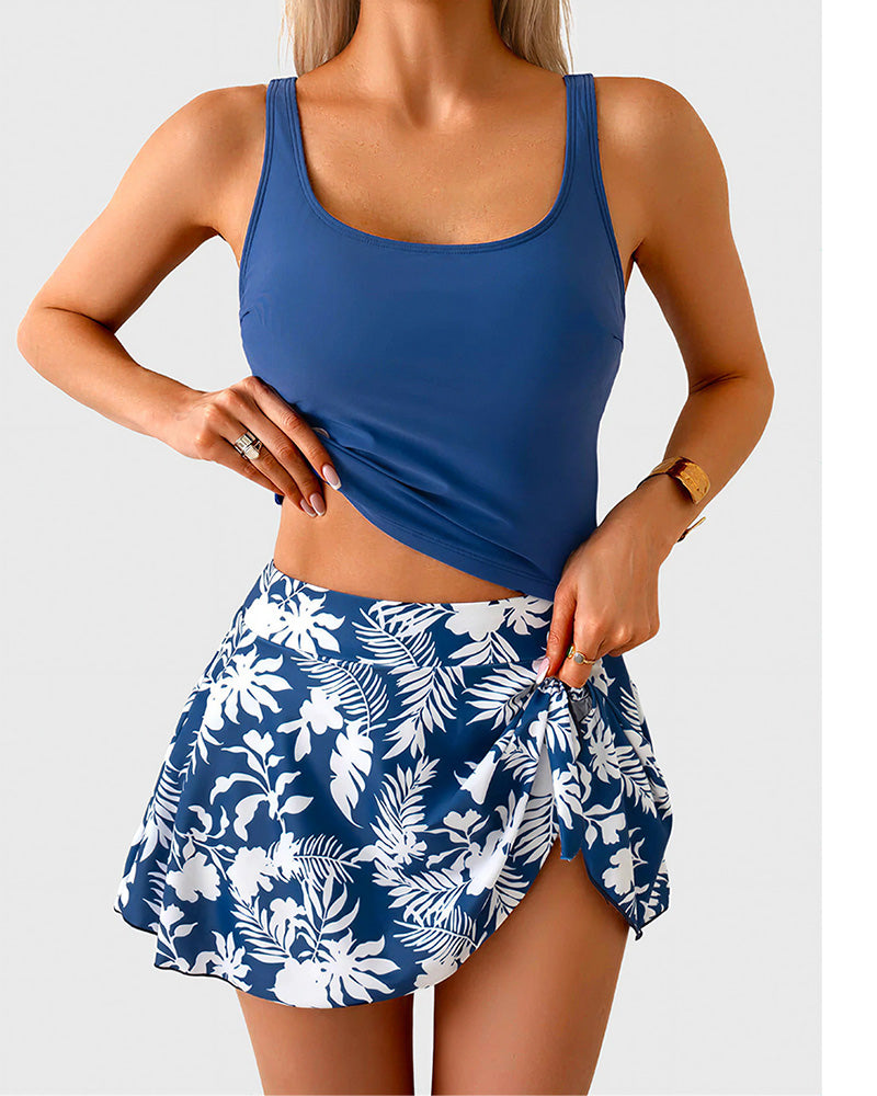 Curvvvy™ Floral Two-Piece Skirted Tankini Swimsuit