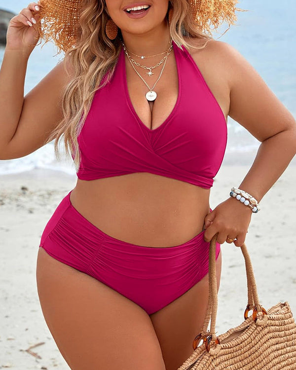 Curvvvy™ High-Waisted Halter Wrap Bikini Set Tummy Control Swimsuit