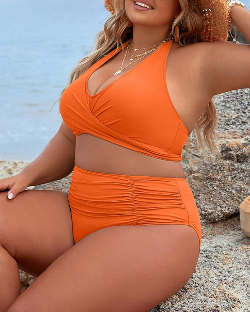 Curvvvy™ High-Waisted Halter Wrap Bikini Set Tummy Control Swimsuit