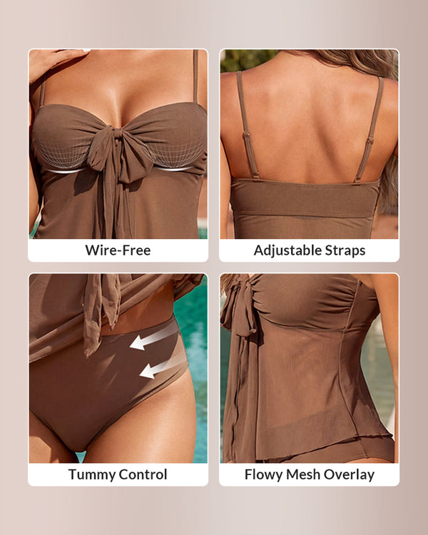 Curvvvy™ Mesh Tie-Front High-Waisted Bikini Set