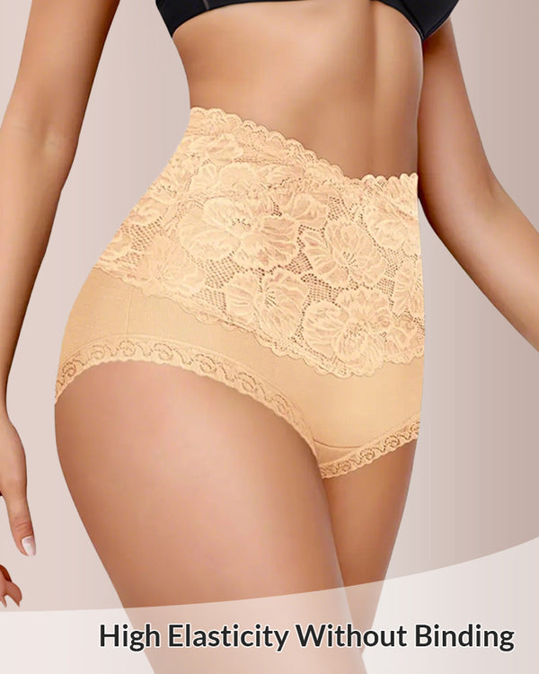 Curvvvy® High-Waisted Tummy-Control Pure Cotton Lace Panties