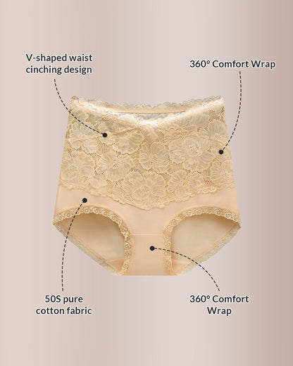 Curvvvy® High-Waisted Tummy-Control Pure Cotton Lace Panties