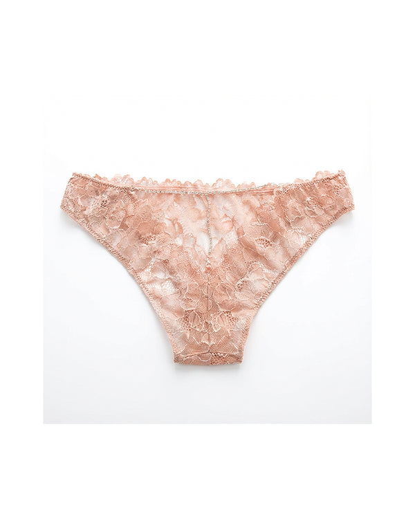 Curvvvy® Low-Rise Rhinestone Chain Sheer Floral Lace Thong Panties