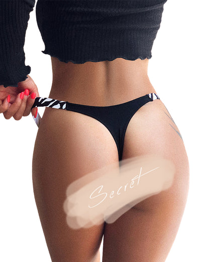 Curvvvy® High-Cut Cotton Thong with Animal Print Straps