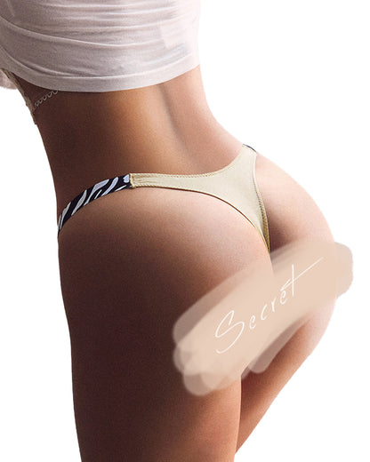 Curvvvy® High-Cut Cotton Thong with Animal Print Straps