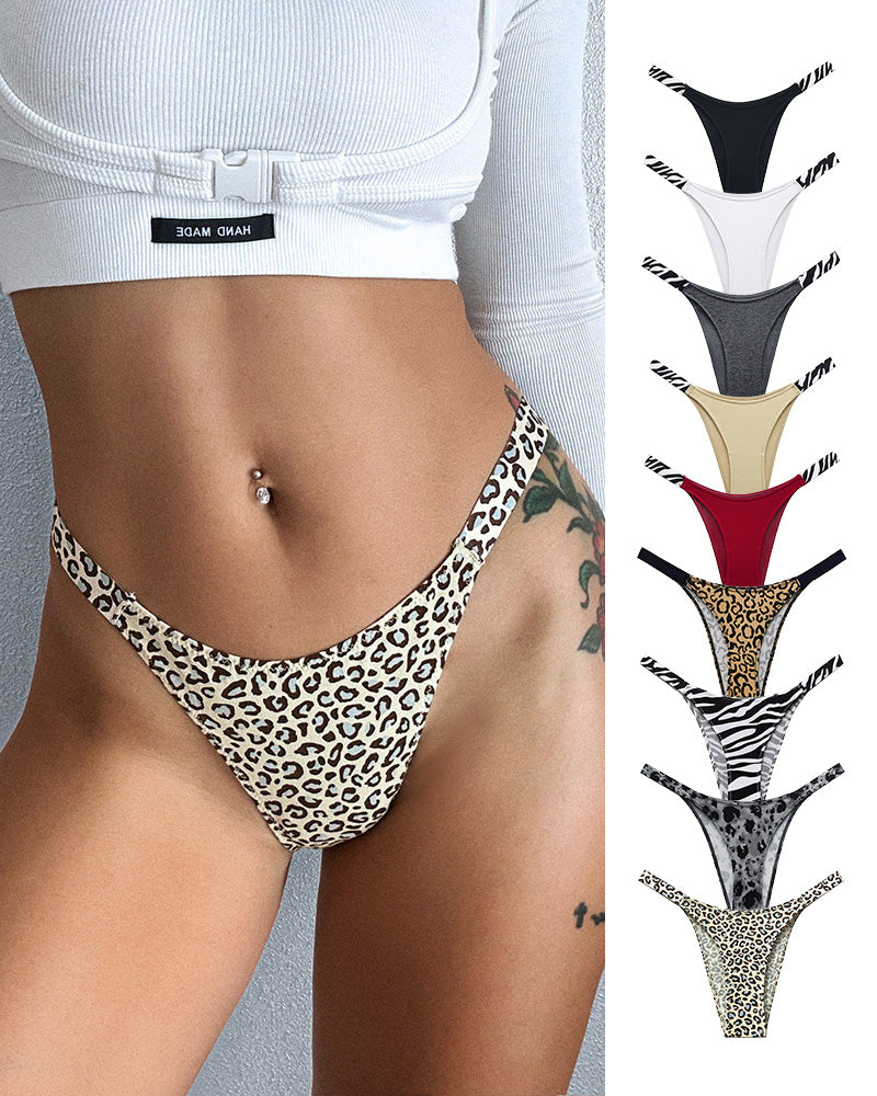 Curvvvy® Pure Cotton V-Cut High Leg Thong with Zebra Print Straps