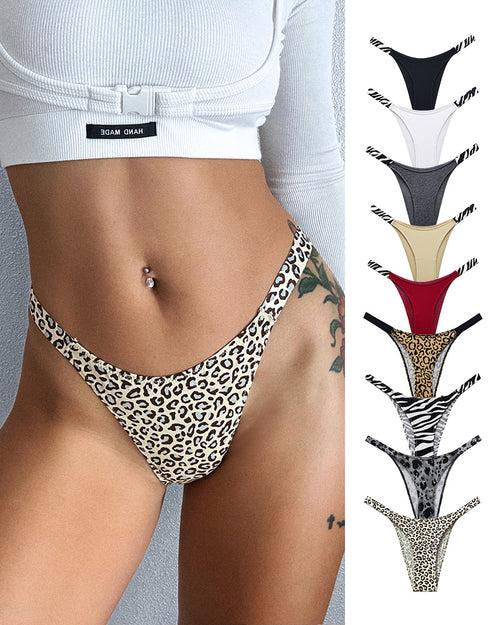 Curvvvy® Pure Cotton V-Cut High Leg Thong with Zebra Print Straps