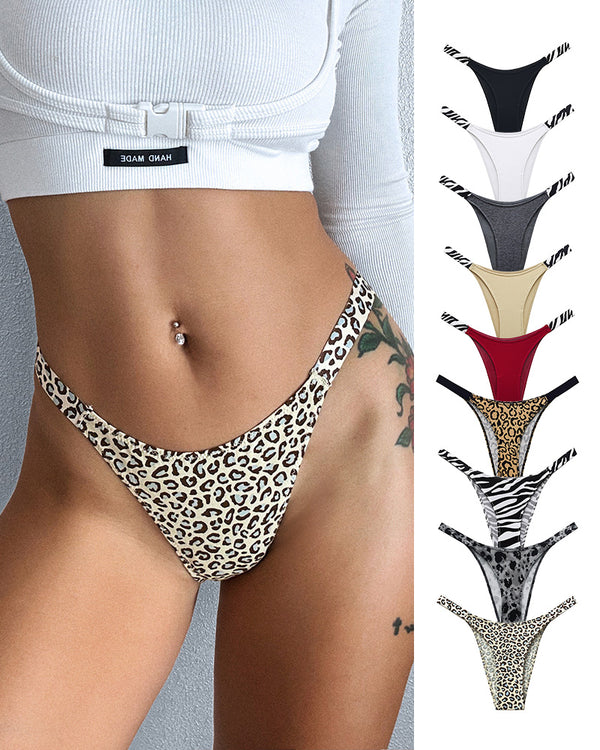 Curvvvy® Pure Cotton V-Cut High Leg Thong with Zebra Print Straps